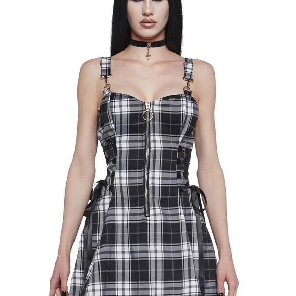 Dolls Kill Black and White Plaid Mini Dress - Picture 4 of 5